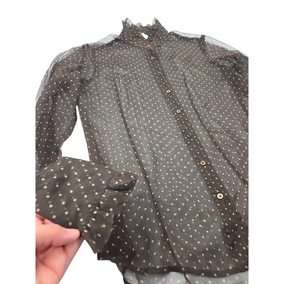 J. Crew | 100% Silk, Sheer, Brown & Tan Polka Dot Blouse | Size 2 - Picture 3 of 5